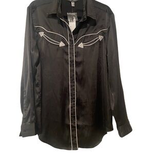 NWT Urban Outfitters Black Satin Western Shirt